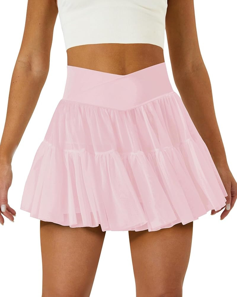 Tennis Skirts for Women Golf Skirt with Shorts Underneath Crossover Athletic Pleated Tulle Skorts... | Amazon (US)