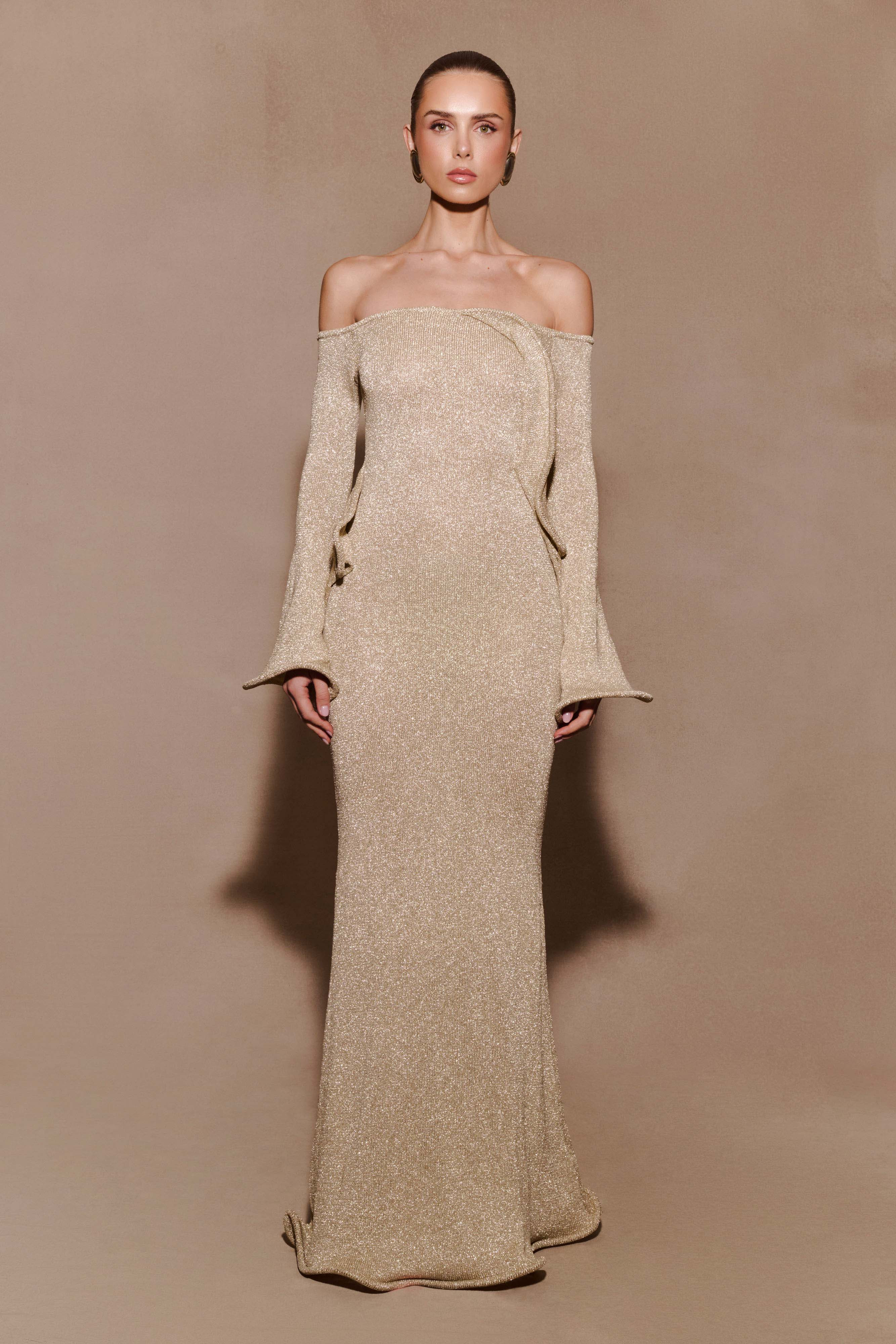 Sandrine Lurex Knit Maxi Dress - Gold | MESHKI US