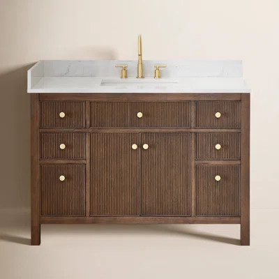 Lala 48" Single Bathroom Vanity with Grain White Engineered Stone Countertop without Mirror | Wayfair North America