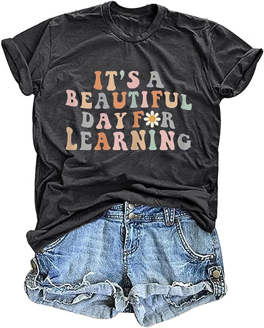 Teacher Life Shirt for Women It's a Beautiful Day for Learning T Shirt Funny Short Sleeve Shirt R... | Amazon (US)