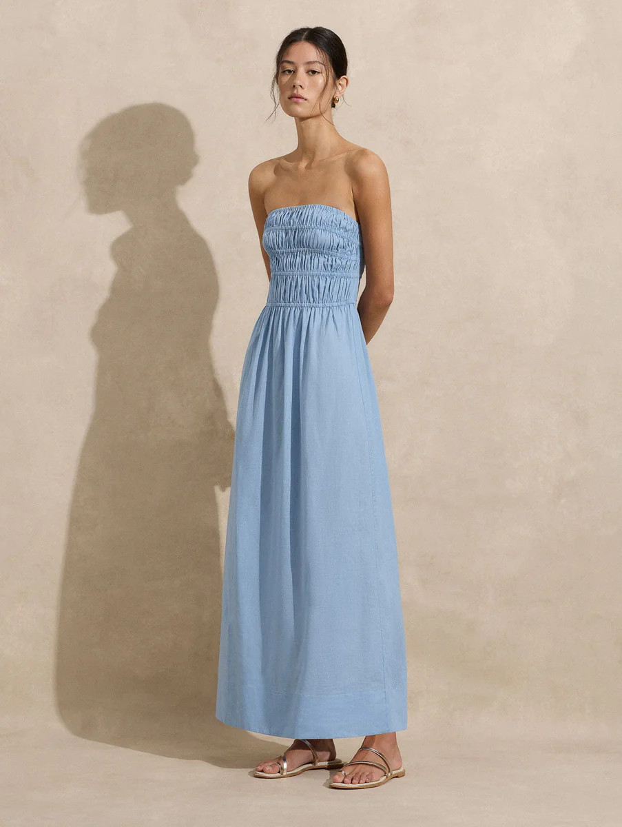 Strapless Ruched Maxi Dress | Peony Swimwear