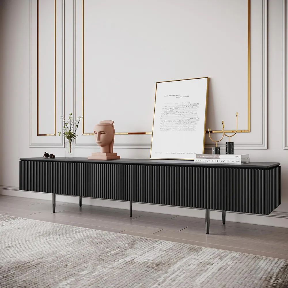 Modern 70.9" TV Stand with Drawers Line Media Console with Black Metal Legs | Homary.com