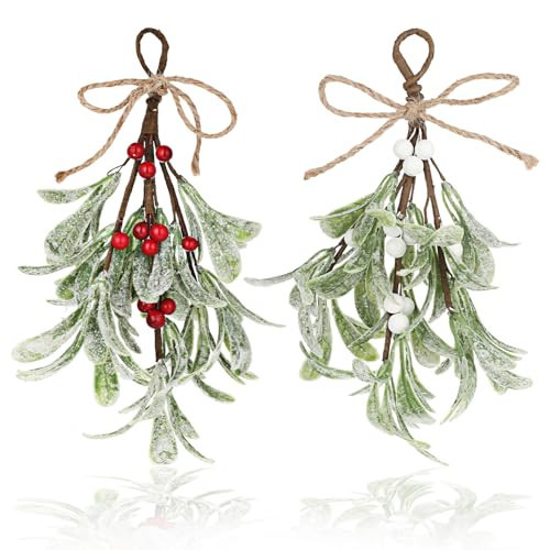 TIESOME Christmas Mistletoe Decor, 2 Pcs Artificial Mistletoe Ornament Mistletoe Hanging Decorations Glitter Christmas Tree Accessories Artificial Dry Leaf Hanging Decoration for Tree Door | Amazon (US)