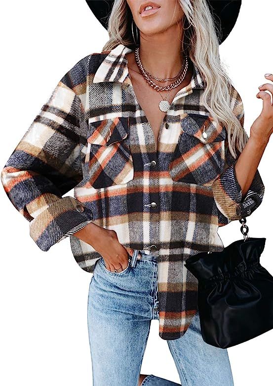 Happy Sailed Women Classic Plaid Button Down Boyfriend Long Sleeve Shirts Blouses Tops(S-XXL) | Amazon (US)