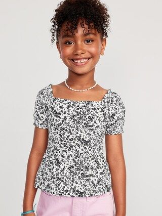 Printed Short Puff-Sleeve Smocked Top for Girls | Old Navy (US)