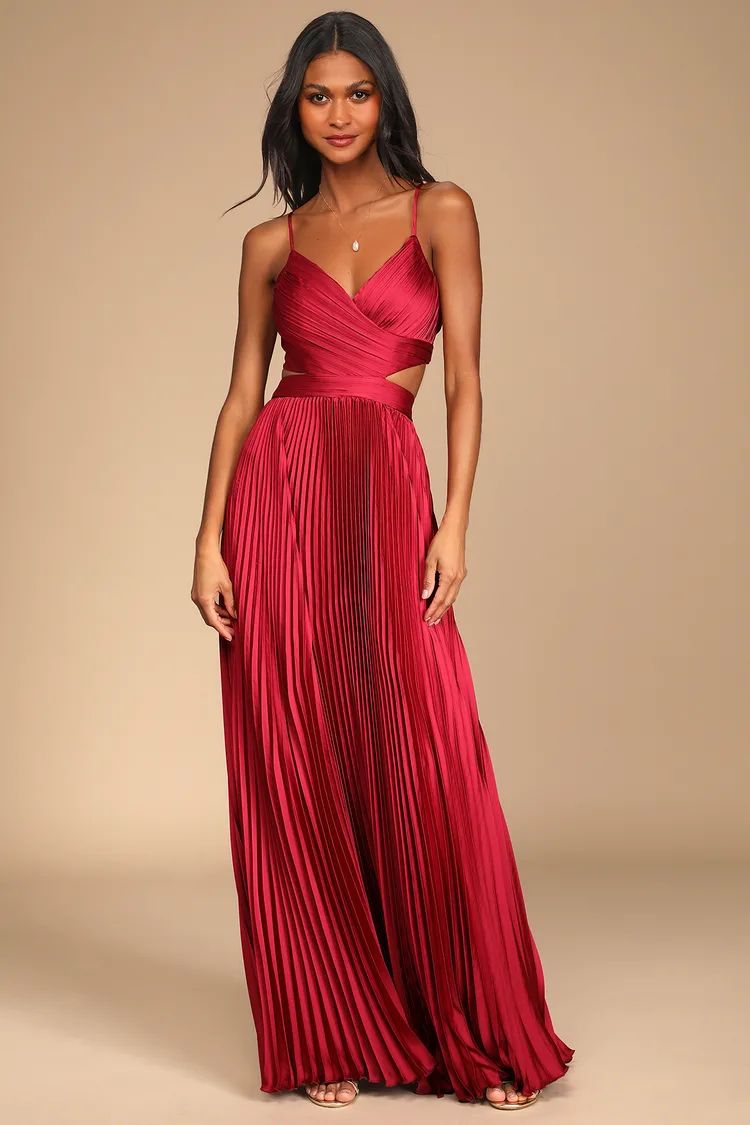 Got the Glam Wine Red Pleated Cutout Maxi Dress | Lulus (US)