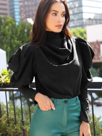 SHEIN Draped Detail Gigot Sleeve Top | SHEIN