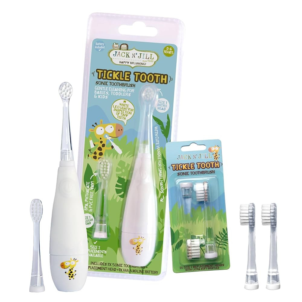 Jack N' Jill Tickle Tooth Toddler Electric Toothbrush with Replacement Head - Gentle Cleaning, Ma... | Amazon (US)