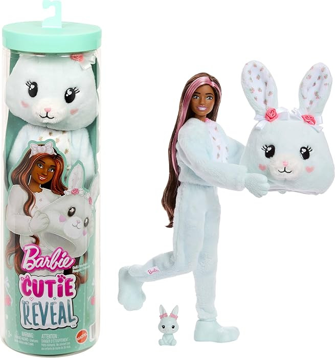 Barbie Cutie Reveal Doll & Accessories, Cuddly Series Bunny with 10 Surprises Including Color Cha... | Amazon (US)