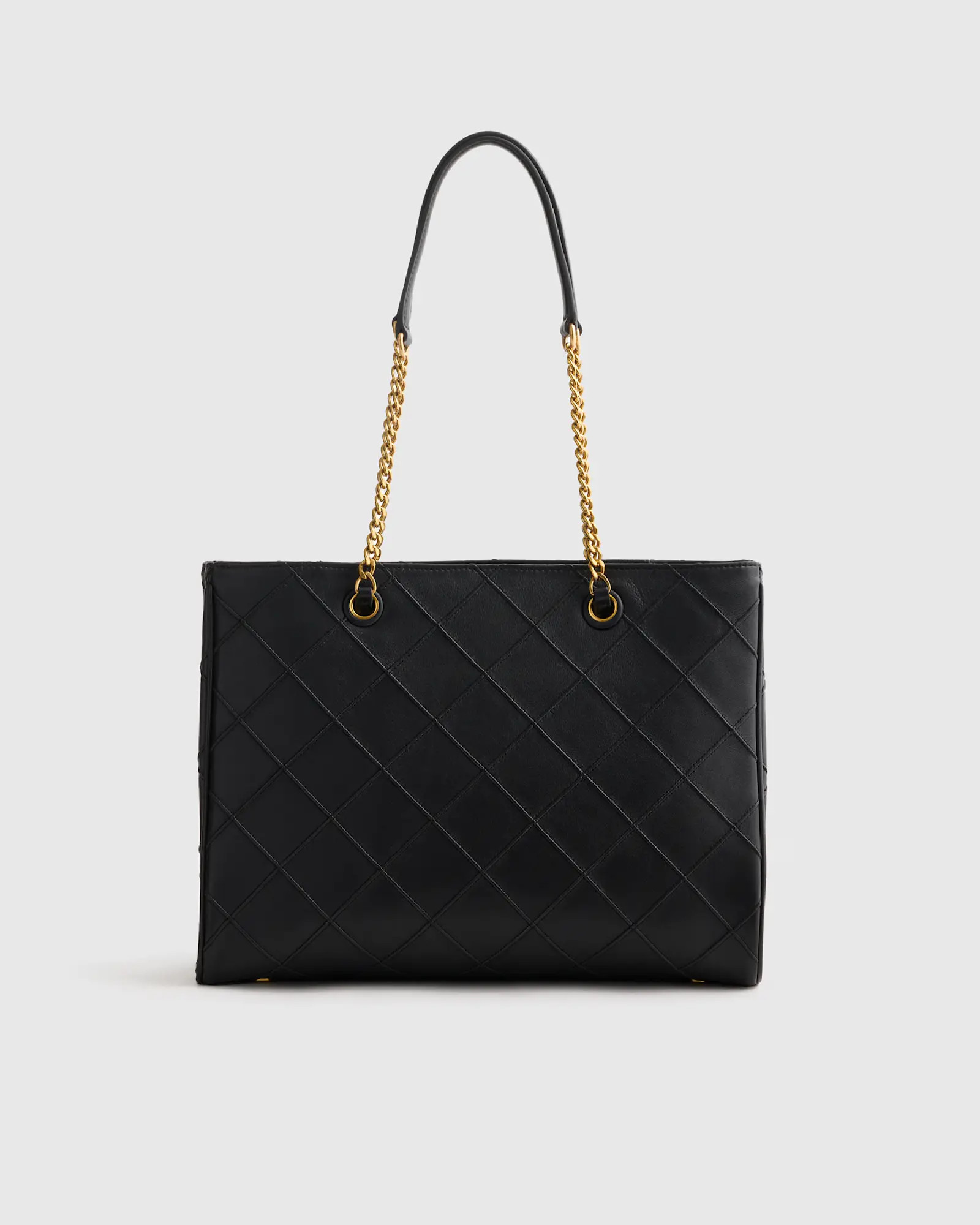 Italian Leather Diamond Stitch Tote in Black | Quince