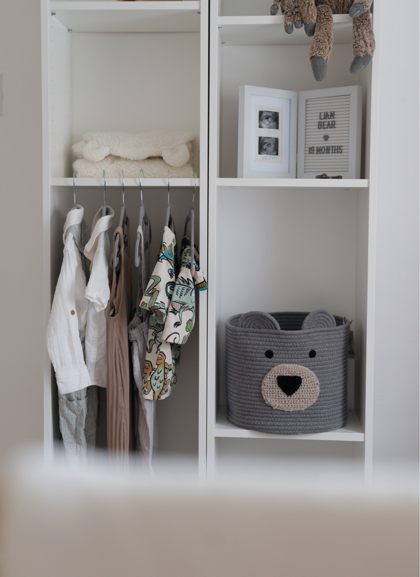 A simple shelf styling in Liam's room features this grey coiled rope basket, which not only adds a touch of style but also aids in storage and organization. I often use it to store miscellaneous toys, or sometimes, for his shoes or a holder for his accessories, such as hats and socks.

— home decor, home storage, coiled rope basket, bear coiled rope basket, target kid’s room finds, bear basket, kids bedroom, baby, nursery, target home decor, cloud island storage bin, target home, target stylee

#LTKBaby #LTKKids