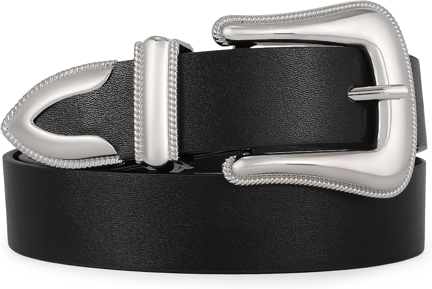 XZQTIVE Women's Leather Belt Plus Size Ladies Western Belt Silver Gold Buckle Black Waist Belt fo... | Amazon (US)