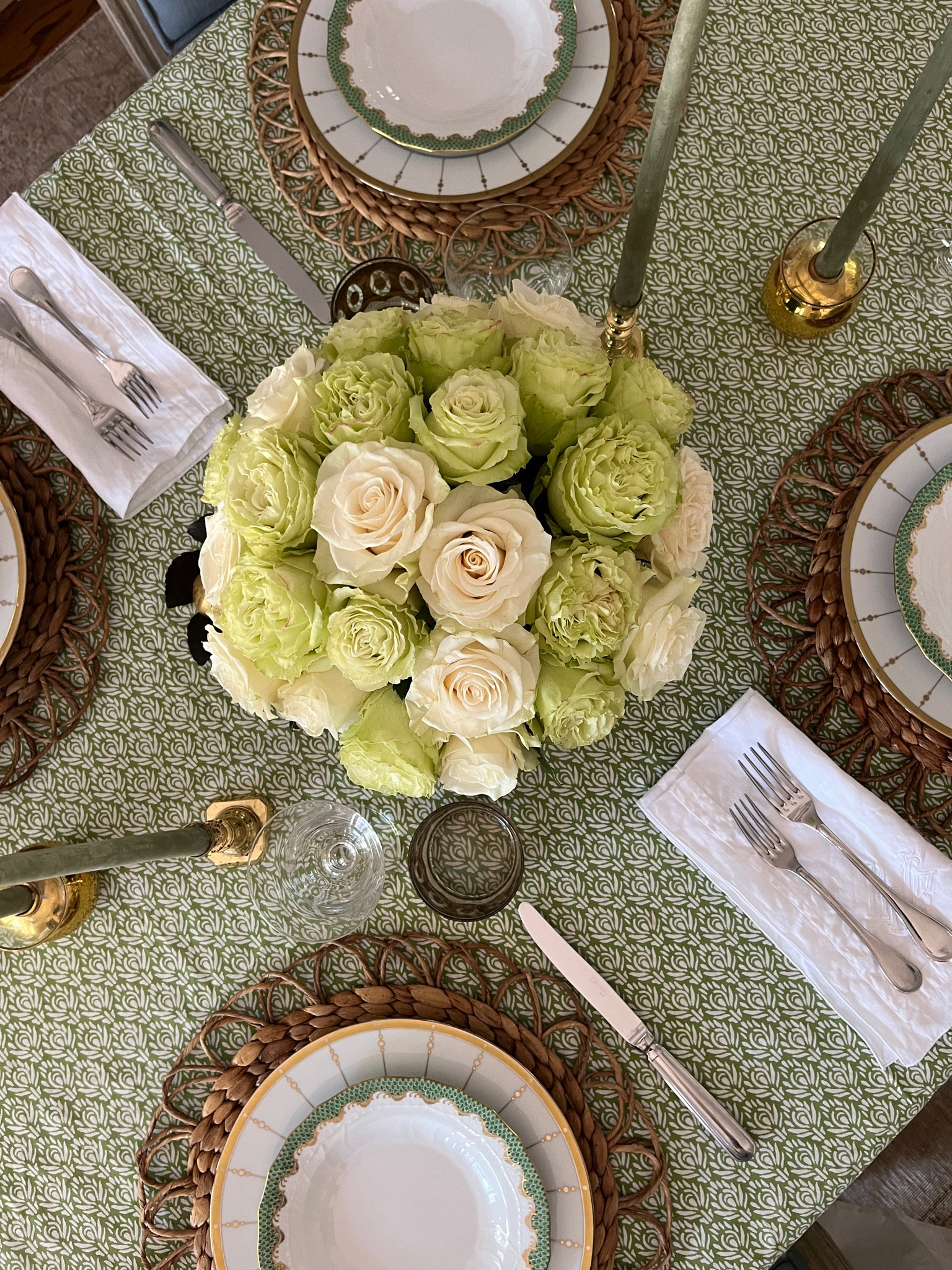 Spring green brunch with family! Taper holders are old Aerin, and tablecloth is old Amanda Lindroth, but similar linked. My Haviland dinner plate has sadly been discontinued!

#LTKHome #LTKParties