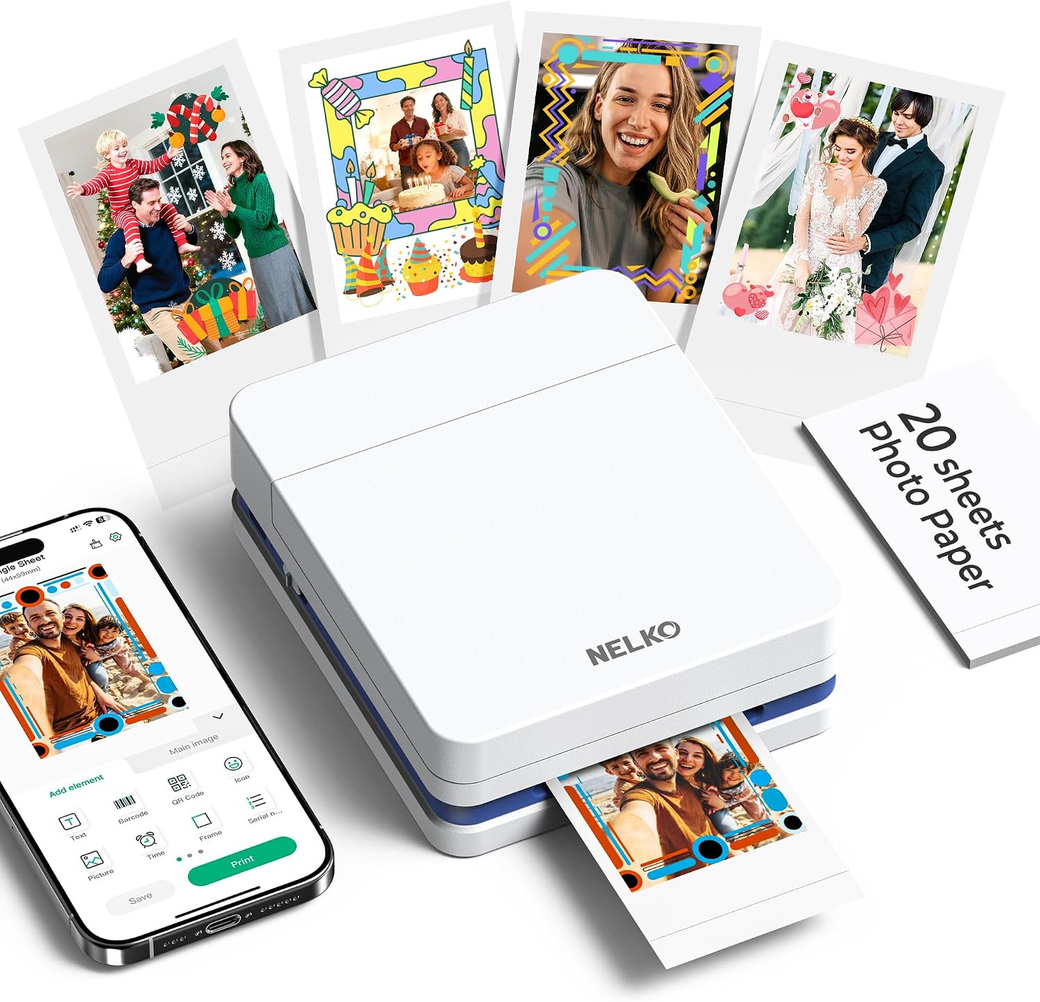 Nelko PP01 Photo Printer, 2x3 Portable Photo Printer, Mini Printer, White | Amazon (US)