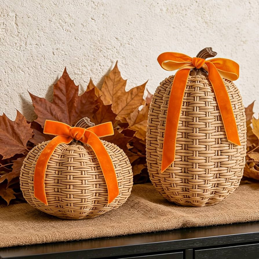 DN DECONATION Fall Pumpkin Decor, Fake Rattan Pumpkin Decorations for Home | Amazon (US)