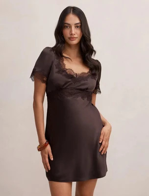 Marissa Lace Trim Satin Mini Plum Brown | Ever New (CA)