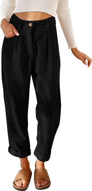 Acelitt Womens High Waisted Straight Leg Corduroy Pants with Pockets, S-XL | Amazon (US)