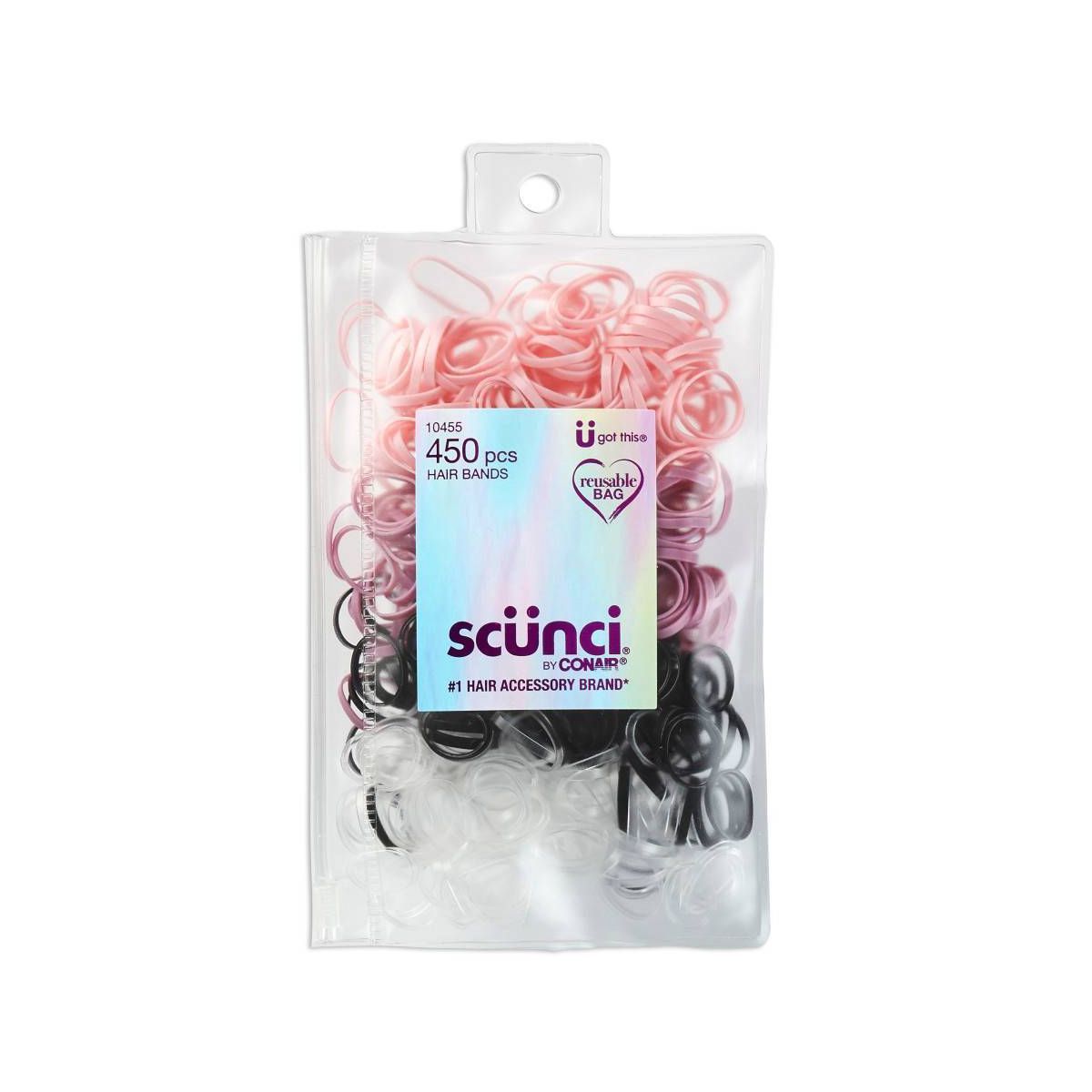 scünci Kids Polyband Elastics Hair Ties with Reusable Pouch - Pink/Black/Clear - 450pcs | Target