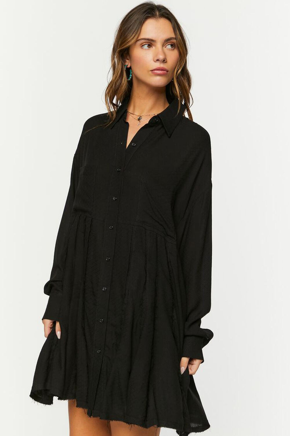 Long-Sleeve Mini Shirt Dress | Forever 21 (US)