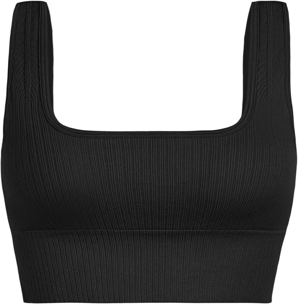 INIBUD Women's Sports Bra Padded Workout Set Crop Tank Tops Bralette Ribbed Seamless Gym Longline | Amazon (US)