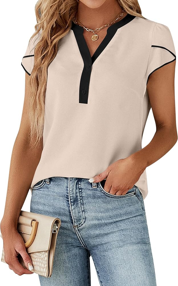 Blooming Jelly Women's Dressy Casual Tops Business Work Blouses White Button Down Shirts Cap Slee... | Amazon (US)