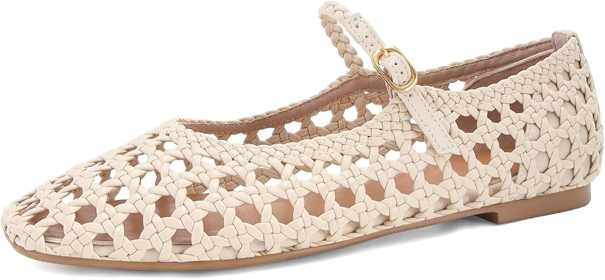 MICIFA Woven Mesh Ballet Flats for Women Round Toe Mary Jane Flats Buckle Strap Ballerina Flats C... | Amazon (US)