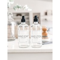 16Oz Refillable Glass Bottle Dispenser | Shampoo Bathroom Dish Soap Classic Farmhouse Label Custom | Etsy (US)