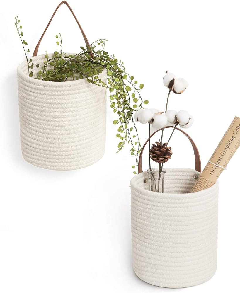 Goodpick 2pack Rope Hanging Basket - Small Round Hanging Basket Storage for Key, Sunglasses, Wall... | Amazon (US)