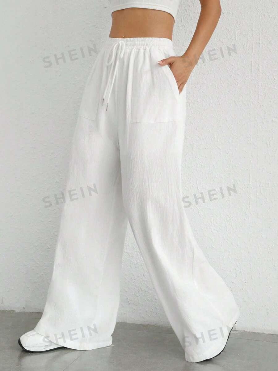 SHEIN EZwear Drawstring Waist Wide Leg Pants | SHEIN
