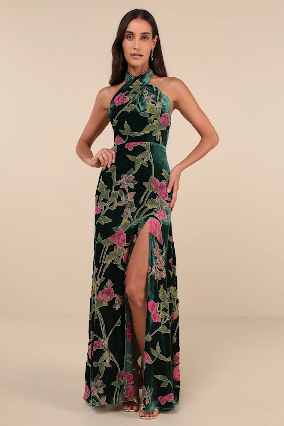Flawlessly Gorgeous Green Burnout Floral Halter Maxi Dress | Lulus