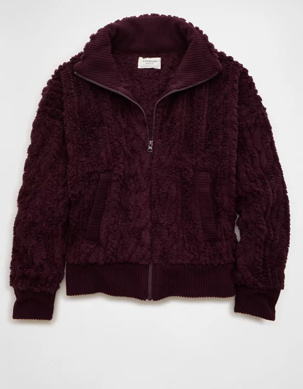 AE Cable Sherpa Full-Zip Sweatshirt | American Eagle Outfitters (US & CA)