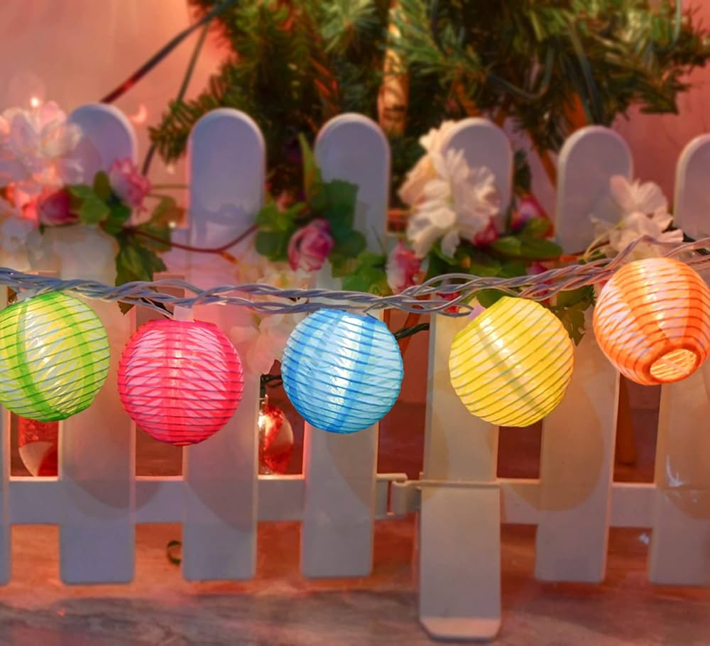 8.5 Ft Multicolor Nylon Lantern String Lights, 10 Printed Mini Lanterns for Camper Awning, Rainbo... | Amazon (US)