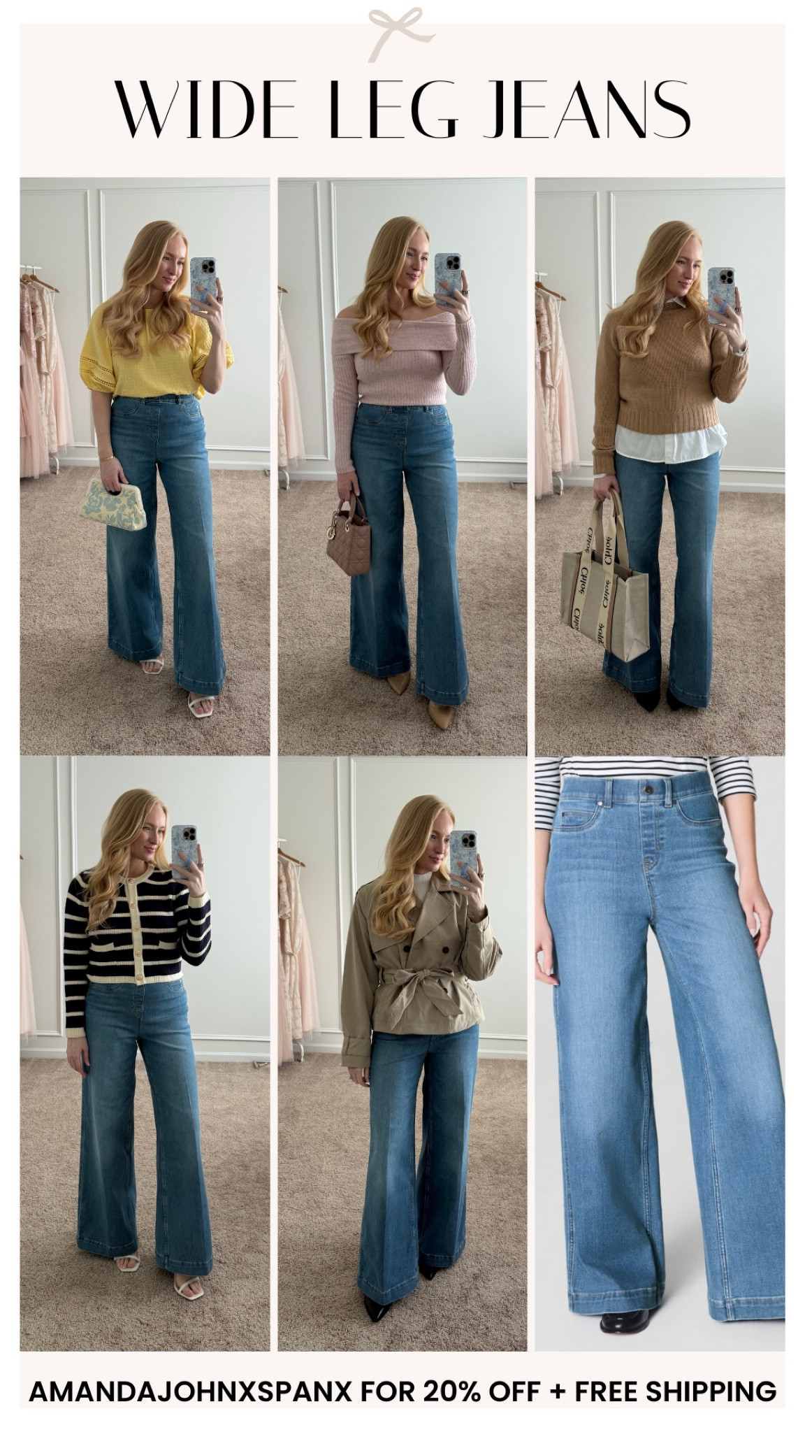 Cute wide leg jeans looks! Use my code AMANDAJOHNXSPANX for 20% off your first Spanx order. Spring outfits // wide leg jeans // Spanx jeans // outfit inspo 

#LTKSeasonal #LTKStyleTip
