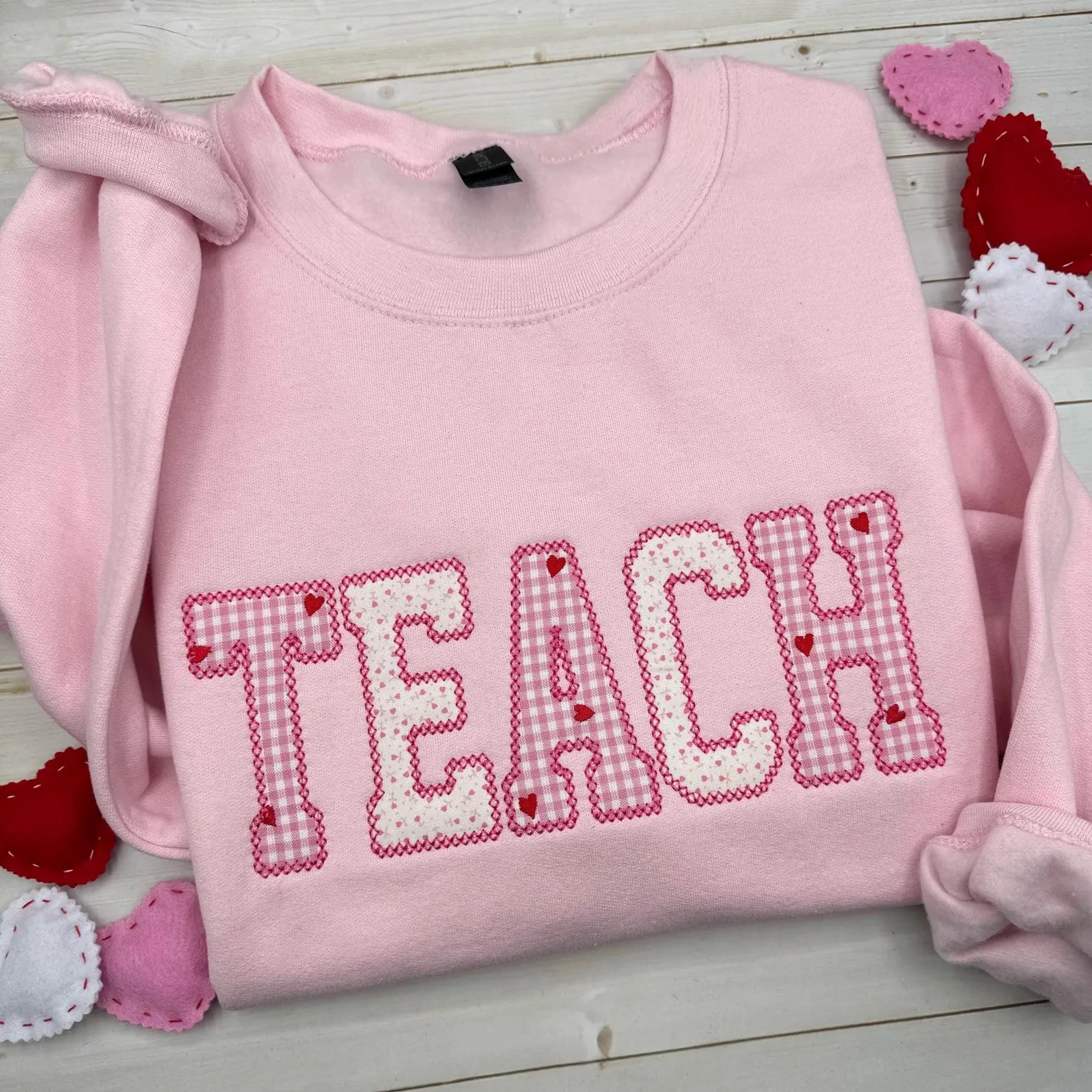 Teach Sweatshirt, Hearts Gingham Embroidered Sweatshirt, Valentine Teacher Sweater, Custom Teache... | Etsy (US)