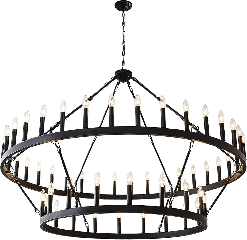 Yikrfiae Black Wagon Wheel Chandelier 2 Tier 54-Lights 60 Inch Extra Large Farmhouse Pendant Ligh... | Amazon (US)