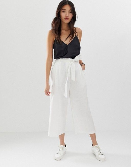 ASOS DESIGN linen tie waist culottes | ASOS US