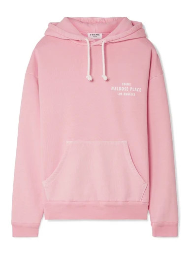 FRAME - Oversized Printed Cotton-jersey Hooded Top - Baby pink | NET-A-PORTER (US)