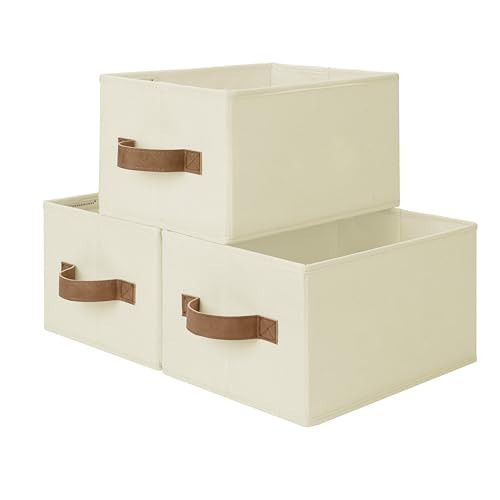 StorageWorks Closet Organizer Storage Baskets, Storage Bins for Shelves, Fabric Organization and Storage, Foldable Closet Organizer for Clothes, Ivory White, 3-Pack, Small | Amazon (US)
