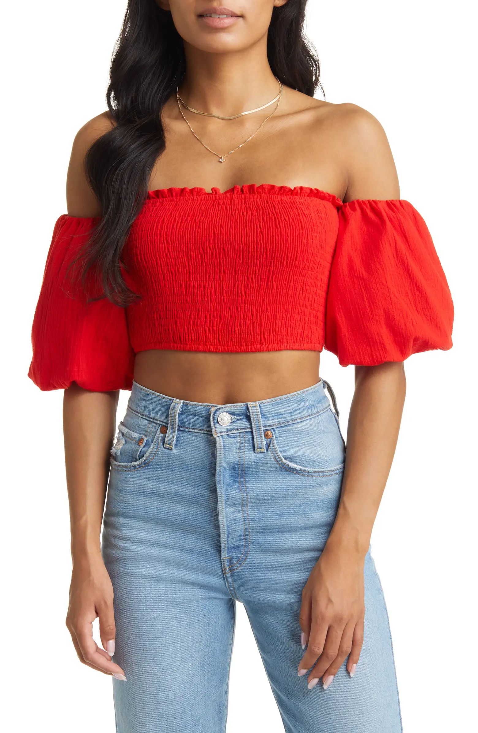 VICI Collection Puff Sleeve Smocked Crop Top | Nordstrom | Nordstrom