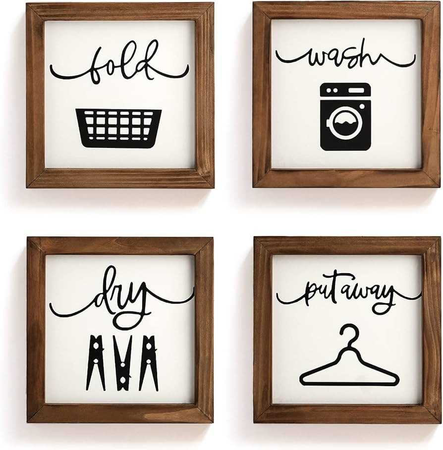 Laundry Room Decor for Wall Farmhouse Signs Set of 4 Wash Dry Fold Put Away Rustic Decor for Shel... | Amazon (US)