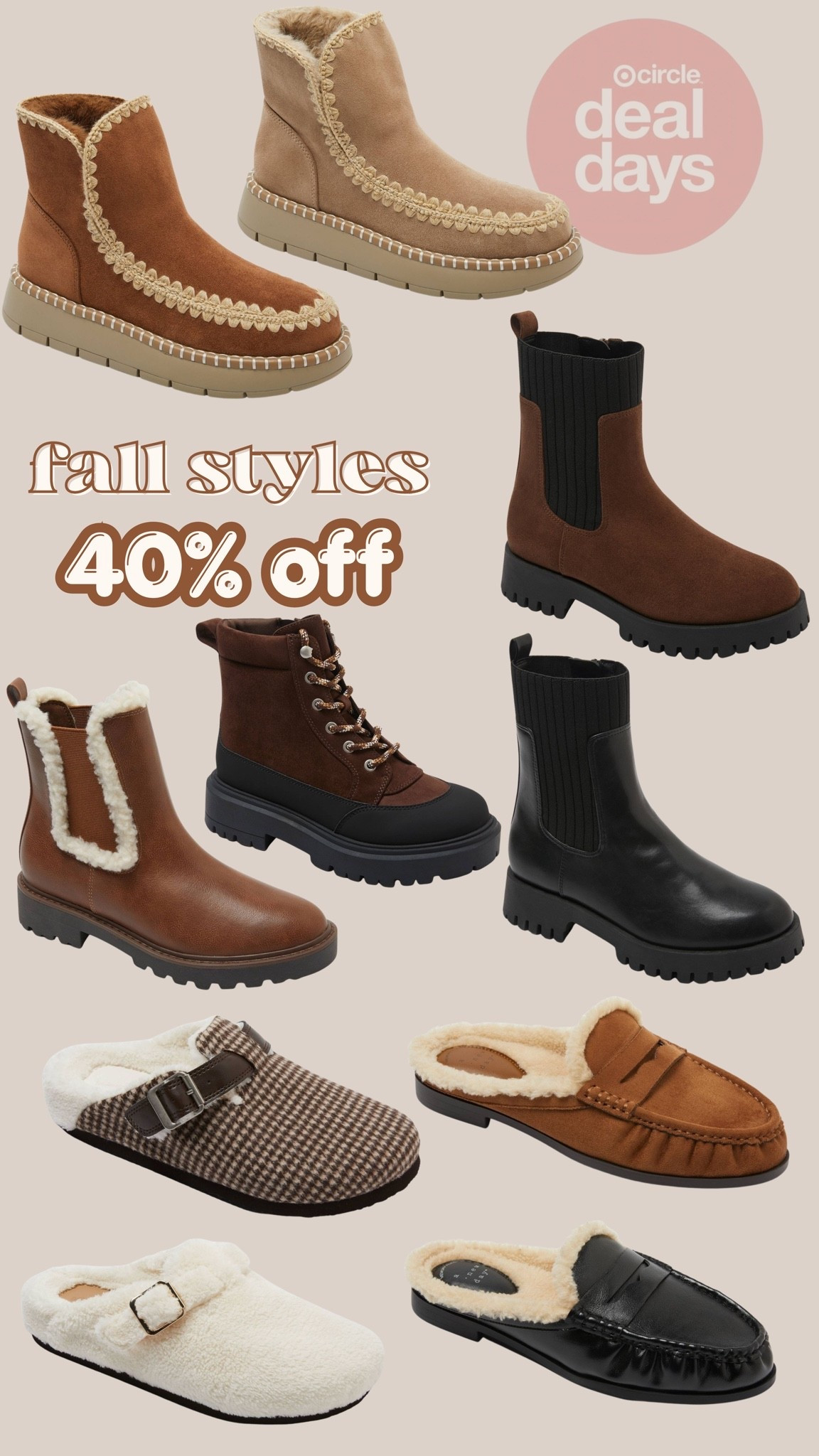 40% off women’s fall styles 

Target deal days, target shoes, fall boots, clogs @Target