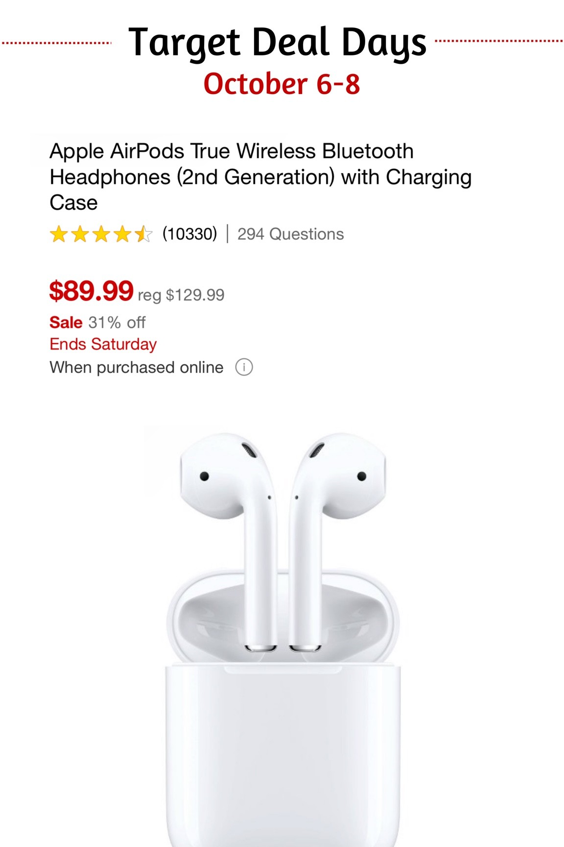 Target deal days. October 6-8th early Black Friday deals for three days!!! Apple AirPods. Bluetooth headphones

#LTKsalealert