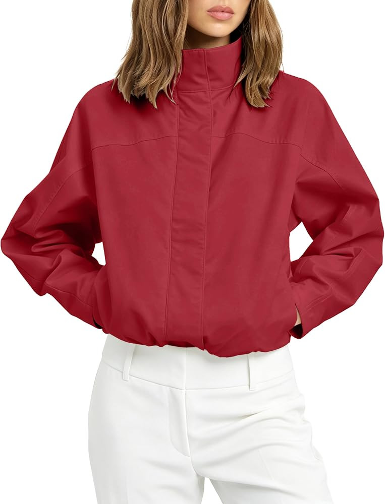 Womens Cropped Utility Funnel Neck Jacket Lightweight Casual Coat | Amazon (US)