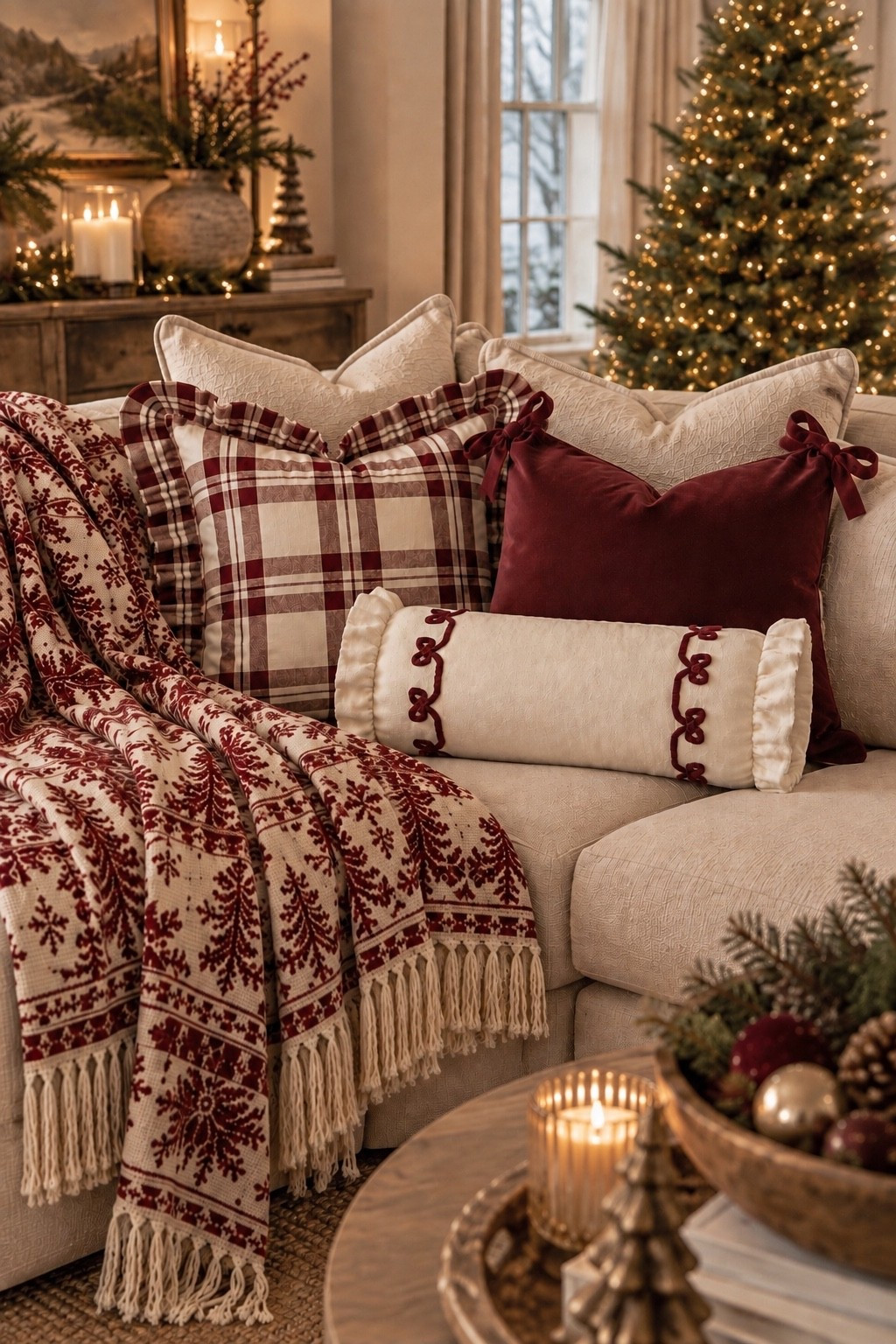 New My Texas House Christmas pillows at Walmart 🎄✨ The burgundy + cream color palette is giving the coziest classic Christmas look! I love mixing the plaid ruffle pillow with velvet bows and that adorable bow-detail lumbar for an easy layered sofa. These Walmart holiday finds look so much more expensive than they are. 🤎

Walmart Christmas decor | My Texas House | Walmart Christmas pillows | Christmas sofa styling | burgundy Christmas decor | cozy Christmas home | Walmart holiday finds

#LTKSaleAlert #LTKSeasonal #LTKHome