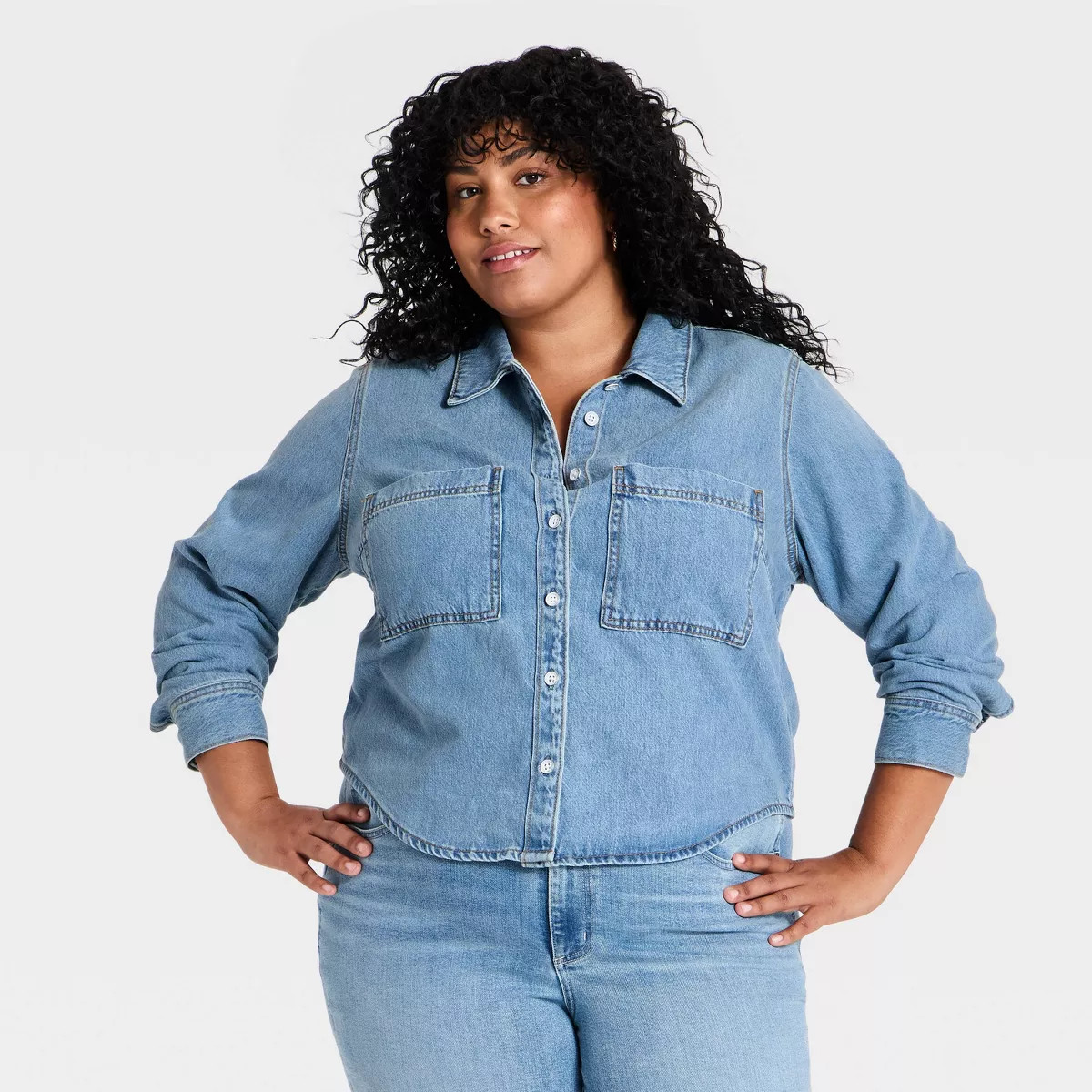 Women's Easy Denim Shirt - Universal Thread™ Pink L | Target