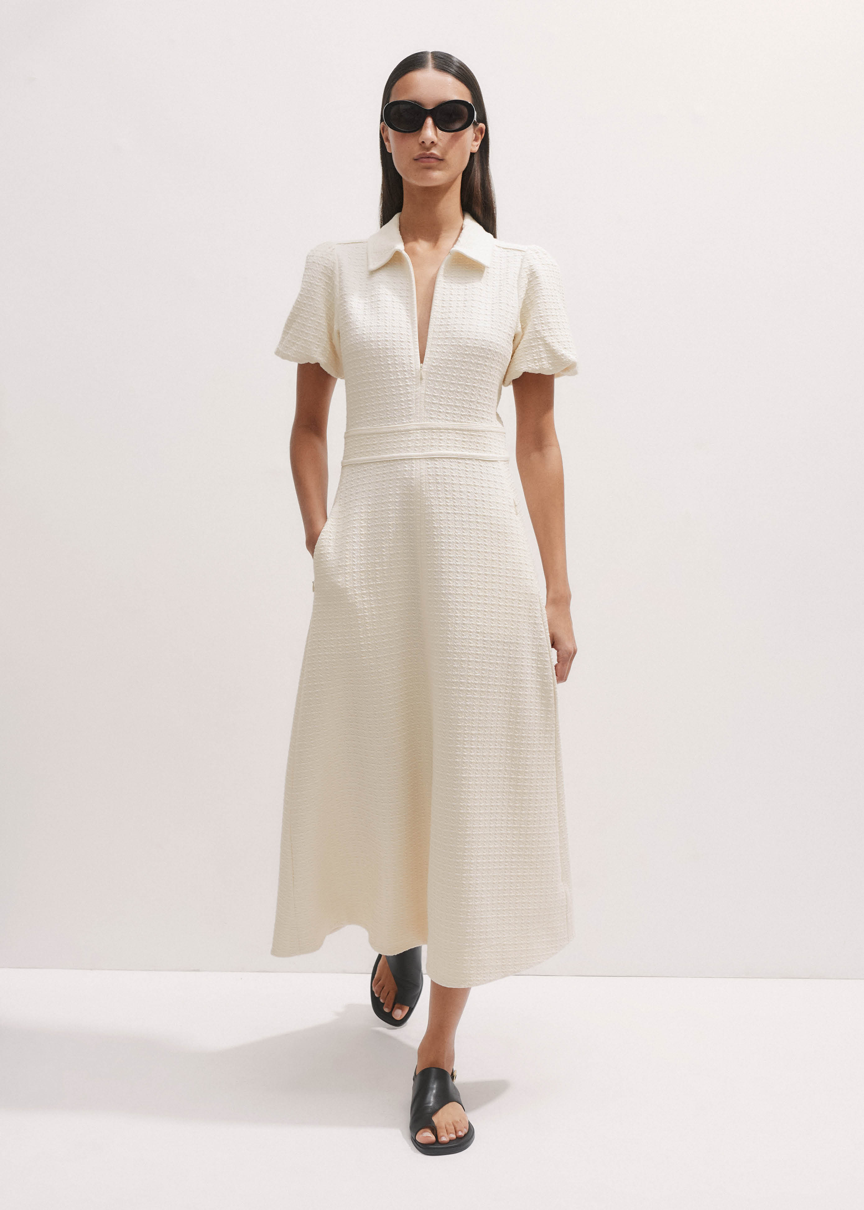 Women's Cream Textured Ponte Midi Dress | ME+EM | ME+EM US