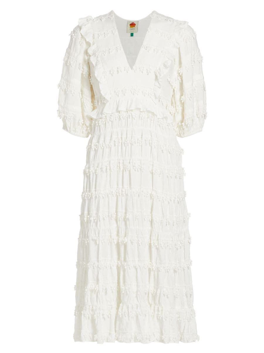 Tiered Puff-Sleeve Midi-Dress | Saks Fifth Avenue
