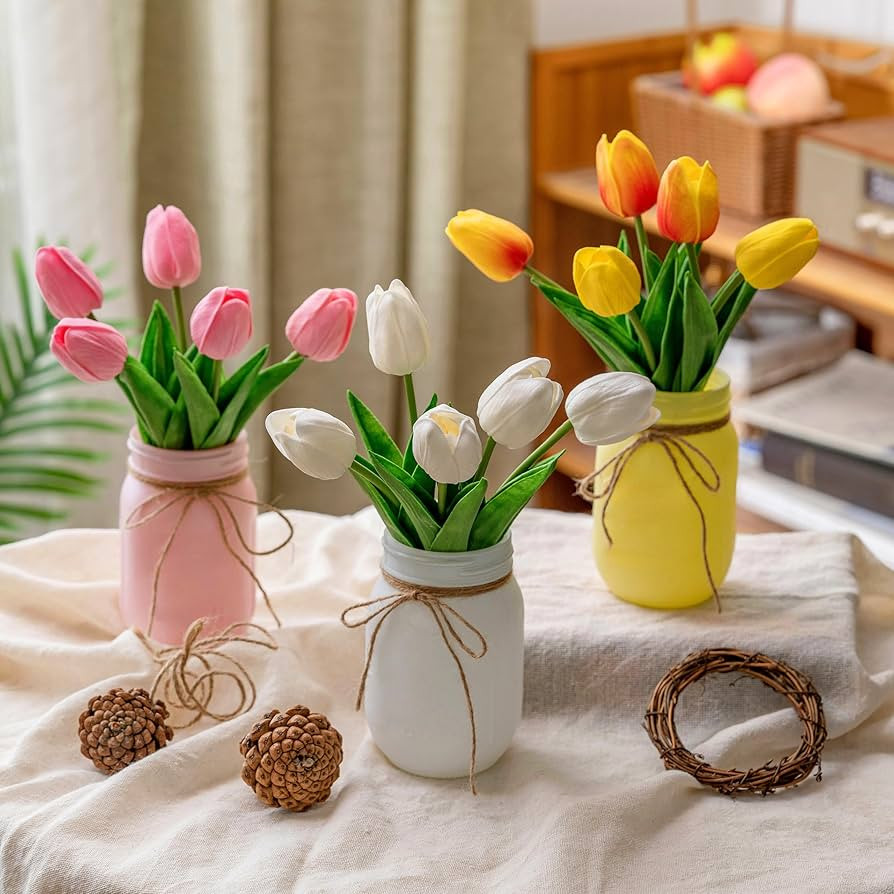 3 Pack Tulip Mason Jar Centerpiece Table Decorations, Kitchen Table Centerpieces for Dining Room,... | Amazon (US)