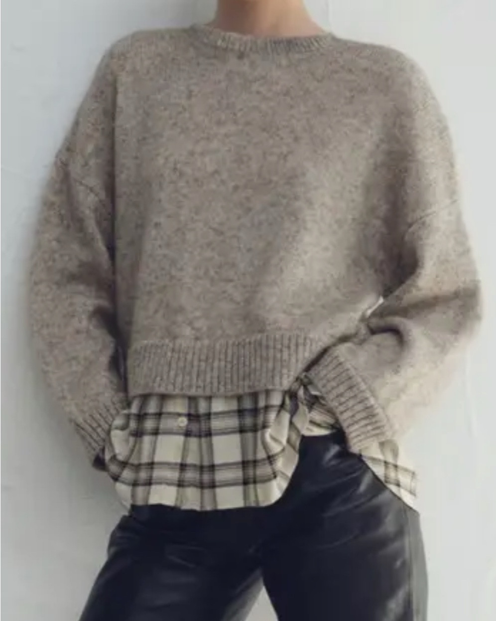 Sweater with plaid top
Faux leather pants 


#LTKSeasonal