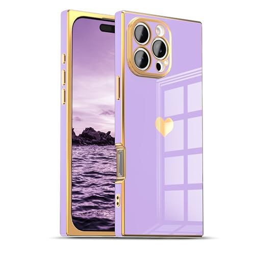 IAIYOXI Case for iPhone 12 - Rectangle Design, Full Camera Protection, Cute Heart Pattern, Electroplated Reinforced Corners, Shockproof Edge Bumper,Compatible with iPhone 12,Purple | Amazon (US)